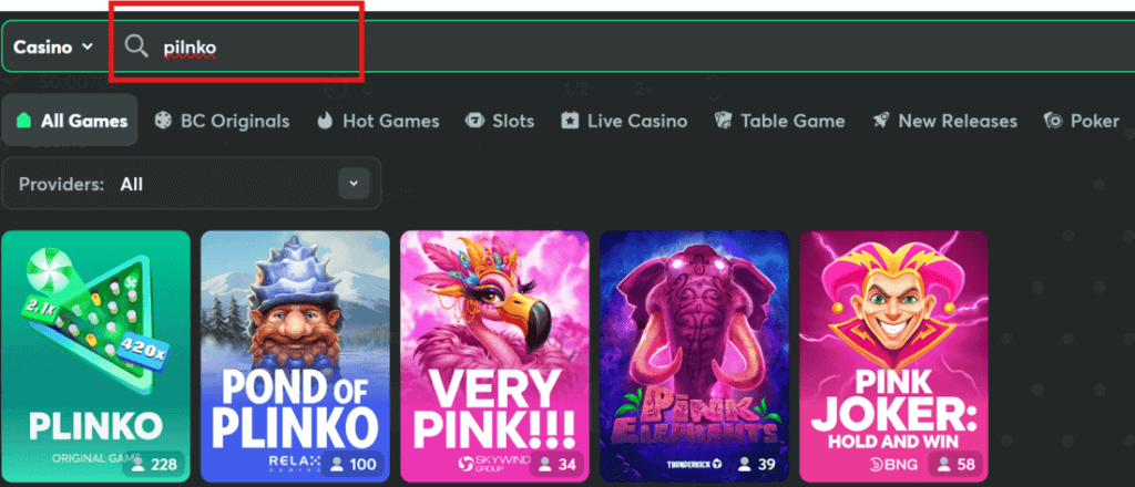 Plinko गेम लॉबी