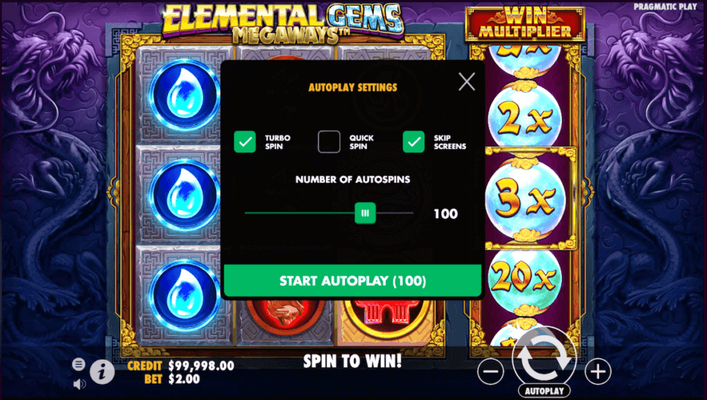 Autoplay Settings Elemental Gems Megaways for India Players