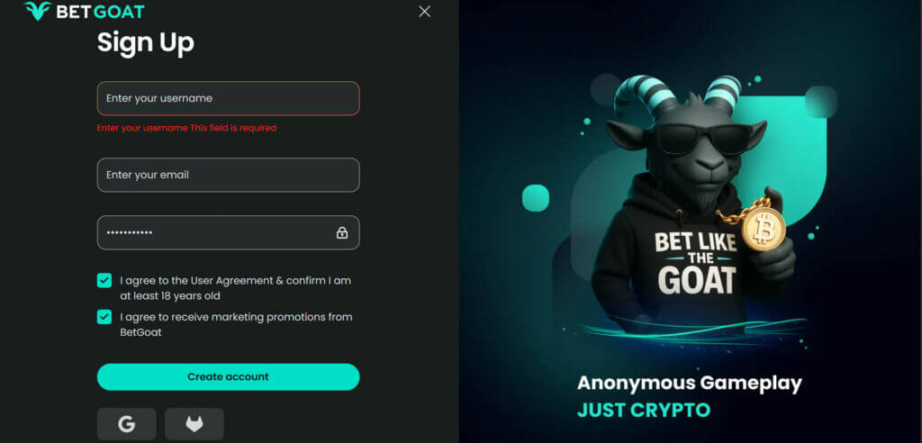 BetGoat registration