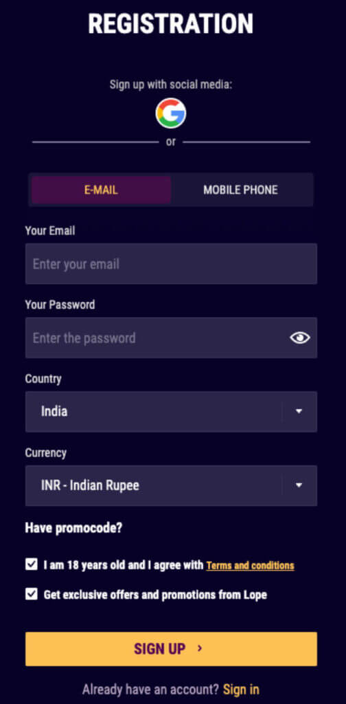 Lopebet India casinos online new casino sites registration