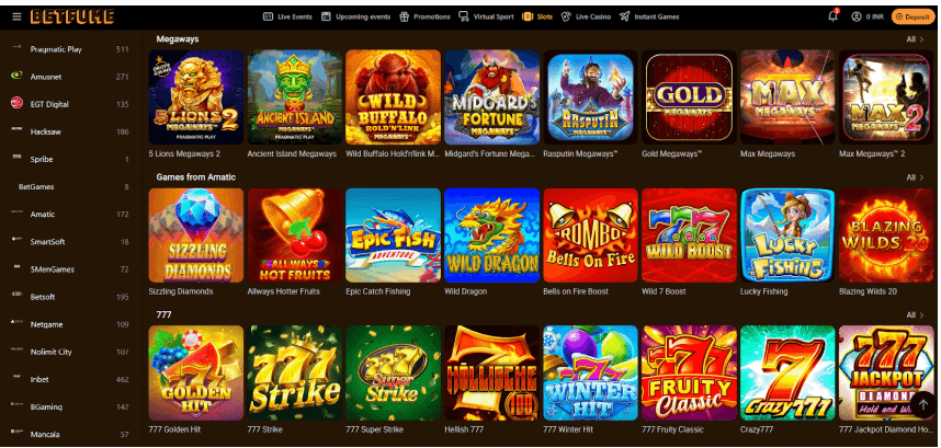 game selection at betfume casino