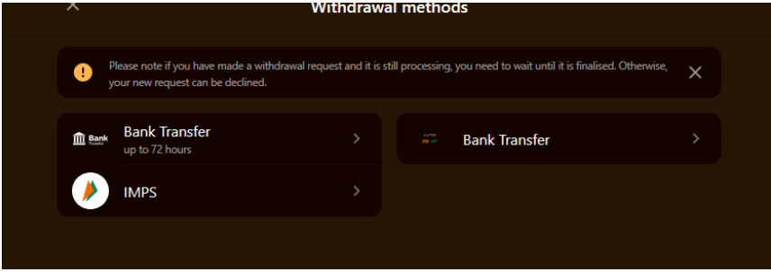 waithdrawal methods at betfume casino