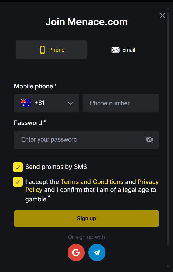 how to register at menace casino