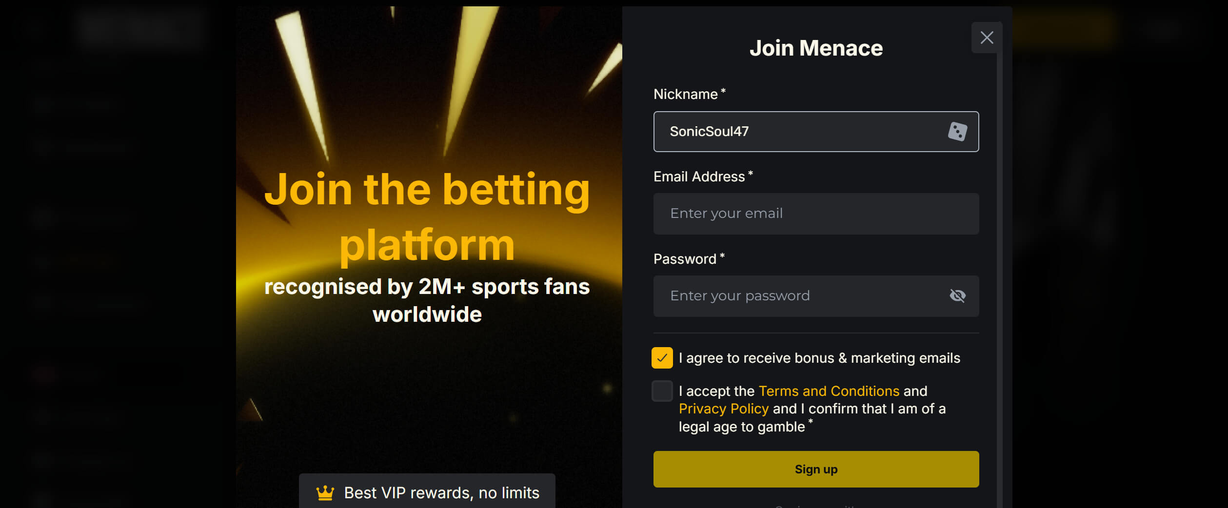 menace casino registration