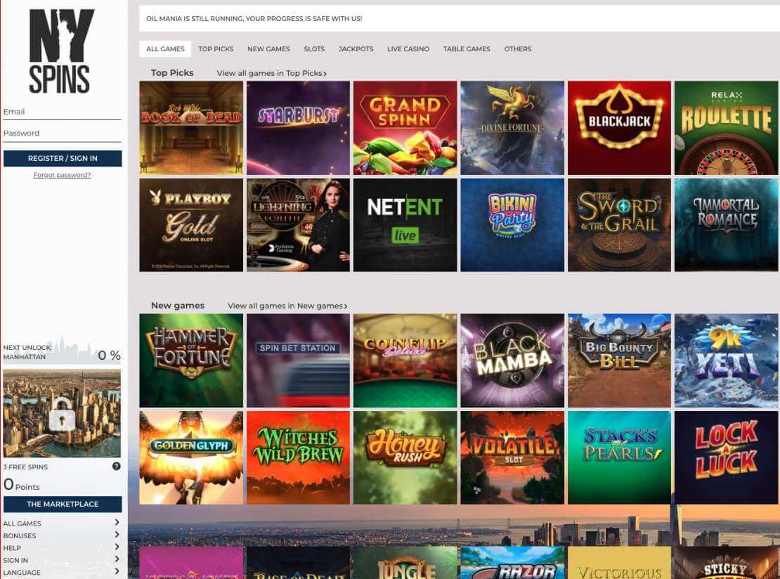 NySpins casino games NYSpins casino India