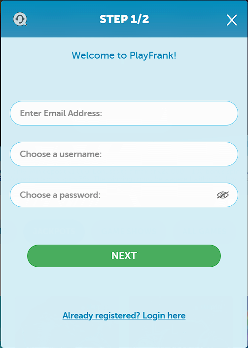 How to register a new account with PlayFrank?