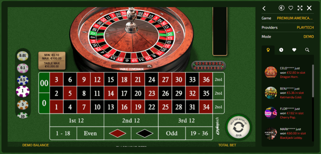 Playtech's Premium American Roulette at BoaBoa Casino